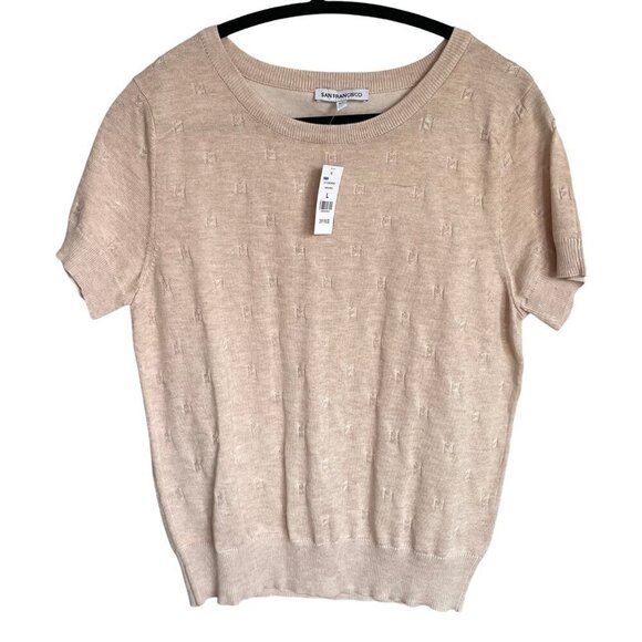 NWT San Fransisco Beige Crew Neck Sweater Top Tee Short Sleeve Women's Large - Picture 1 of 12